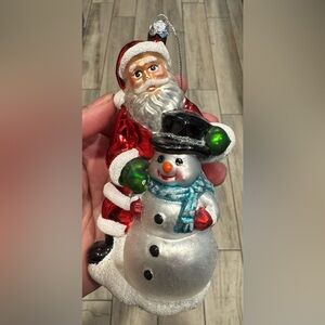Vintage Santa and Snowman Glass Ornament